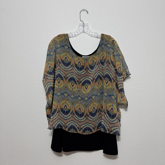 Cato Tops - Cato Colorful Peacock Pattern Chiffon‎ Slimming Blouse Womens Size 22 / 24W